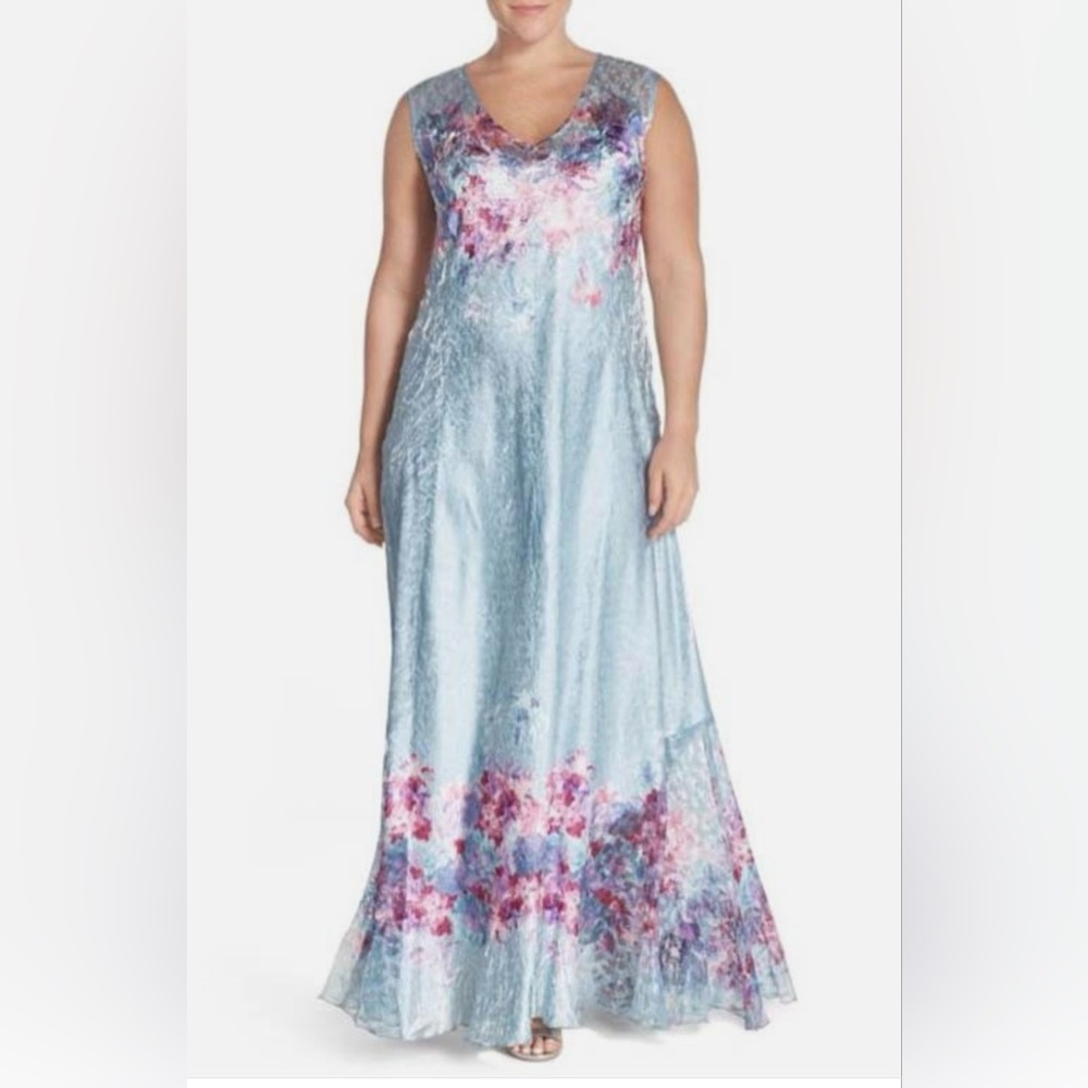 Komarov Floral Dress Corset Women’s Sz PS Charmeuse Back Matching Shawl New